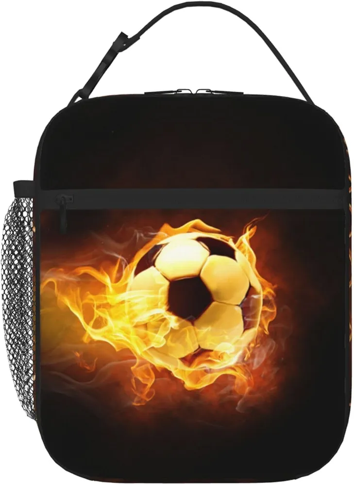 Soccer Football Kids Lunch Box Insulated lunchbox Kids,Reusable Small Bento Lunch Box Lunch Bag for girls boys,Portable Lunch Cooler Tote Bag Cute Toddler Lunch Boxes for Office/School/Picnic