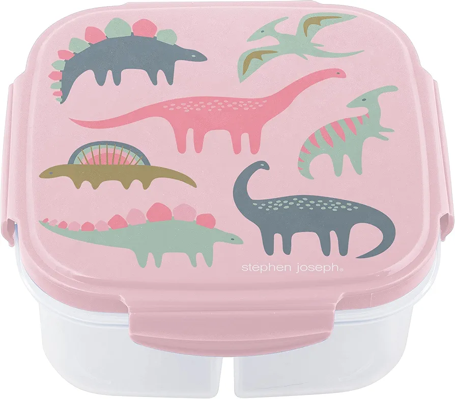 Stephen Joseph, Snack Box with Ice Pack, 3 compartments and lid, Reusable, travel on-the-go meals, Removable Ice Pack, Pink Dino