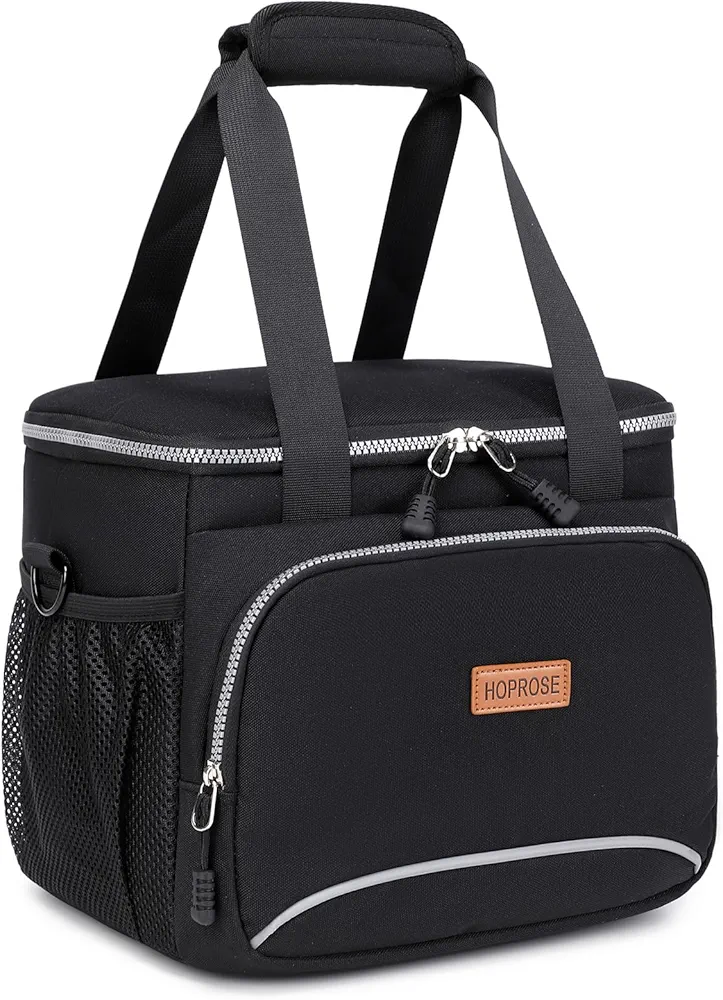 Large Lunch Bag for Men, Insulated Lunch Bag for Adults, Thermal Lunch Box Leakproof Waterproof Cooler Bag for Women, Large Lunch Pail for Work Office Camping Travel (Black)