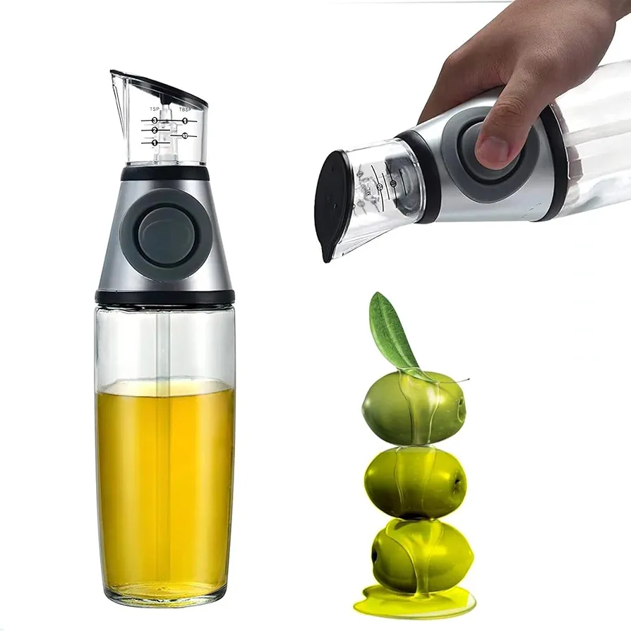 Olive Oil Dispenser For Kitchen & Olive Oil Sprayer Mister For Cooking – Pour Oil From 17 Oz Glass Non-drip Olive Oil Bottle Spout With Measurements For Cooking