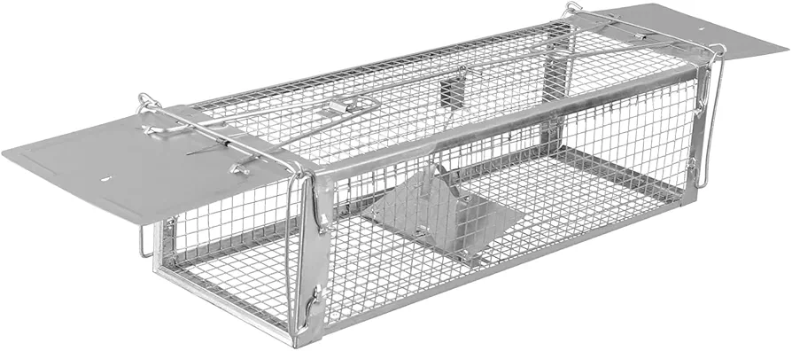 iMounTEK Dual Door Rat Trap Cage Humane Live Rodent Dense Mesh Trap Cage Zinc Electroplating Mice Mouse Control Bait Catch with 2 Detachable U Shaped Rod