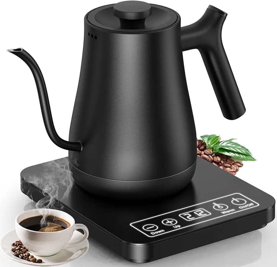 Gooseneck Electric Kettle Tea Kettle Temperature Control Large LCD Screen 4H Warm Function Quick Boiling Pour Over Kettle for Coffee Anti-dry Protection, Stainless Steel Inner Water Boiler
