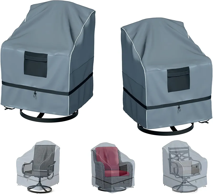 Outdoor Swivel Lounge Chair Cover 2 Pack, Waterproof Heavy Duty Outdoor Chair Cover, Outdoor Lawn Patio Furniture Rocking Chair Cover, (29 W x 31 D x 38.5 H inches), Gray