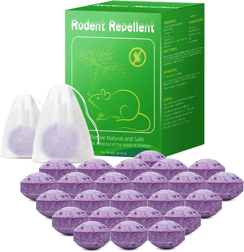 Mouse Repellent, 24 Pack Natural Mouse Repellent Balls - Peppermint Oil Balls to Repel Rodents, Mice, Rats, Squirrel, Mice Repellent Indoor Outdoor for House Garage Basement RV Car
