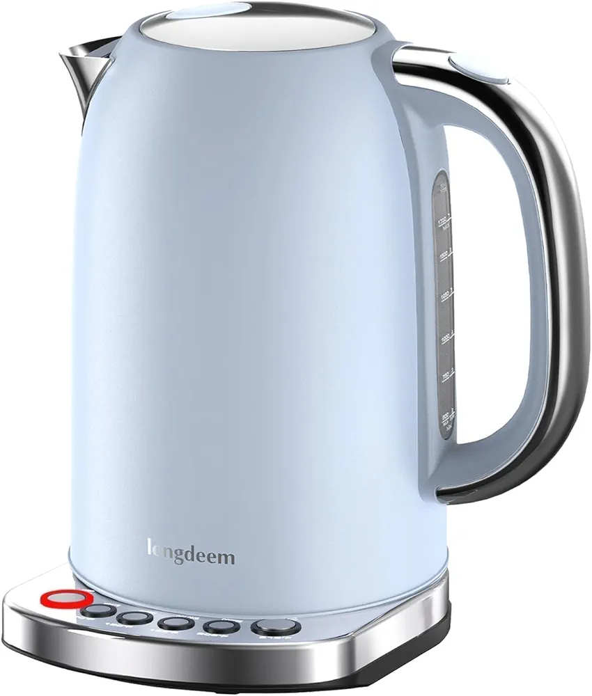 Electric Kettle - 5 Temp Control Presets, Great for Rapid Coffee/Tea Brewing, Quick Hot Water Boiler, Sturdy Stainless Steel Inner Lid & Bottom, High Power 1500W/1.7L, Blue