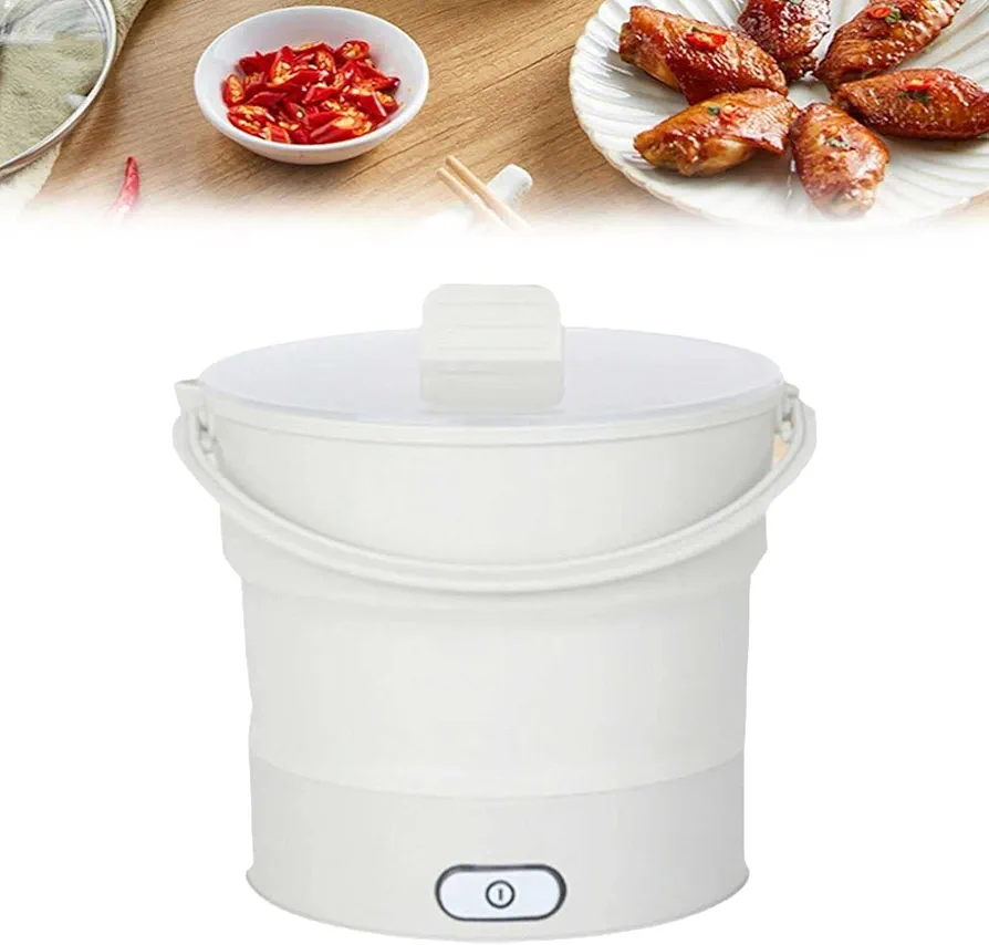 Household Multifunctional Folding Silicone Electric Cooker Mini Electric Kettle Heating Pot Folding Water Boiling Pot with Steamer