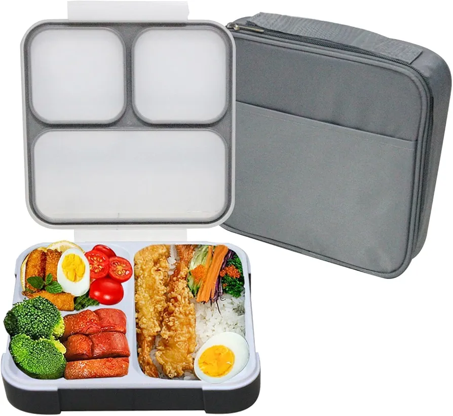 Bento Box Adult Lunch Box, Leak-Proof Lunch Box for Women with 3 Compartments, Sauce Container Microwave/Dishwasher with Safe BPA-Free, Salad Container for Lunch with Insulated Bag - (828ml）