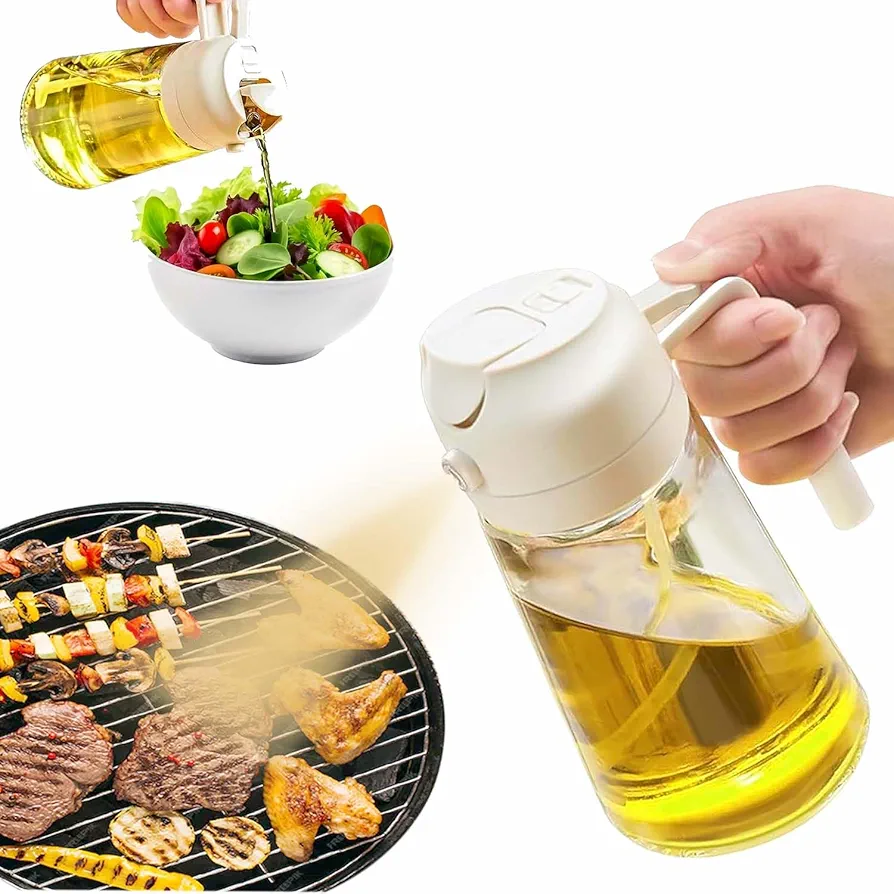 Oil Dispenser Bottle for Kitchen - 16oz Olive Oil Sprayer for Cooking - Food Grade Refillable Glass Oil Spray