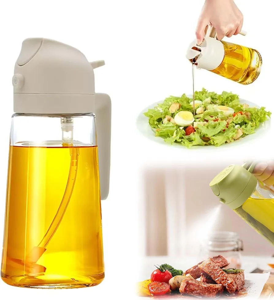 Oil Dispenser for Kitchen Spray, Oil Dispenser Bottle Spray and Pour, 2 in 1 Oil Sprayer for Cooking, 16oz/470ml Glass Oil Bottle for Air Fryer, Salad, Frying, BBQ (White*1pcs)