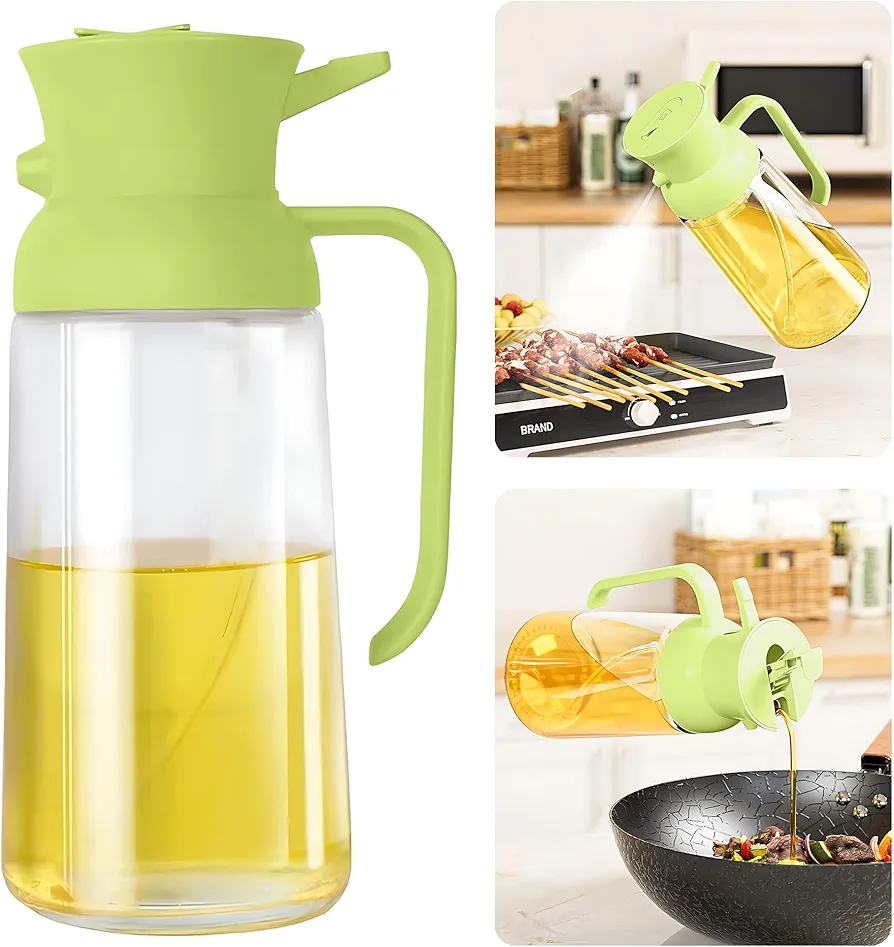 19oz Oil Sprayer for Cooking, 2 In 1 Oil Dispenser and Oil Sprayer, 550ml Glass Olive Oil Spray Bottle, for Kitchen Salad Barbecue, Green