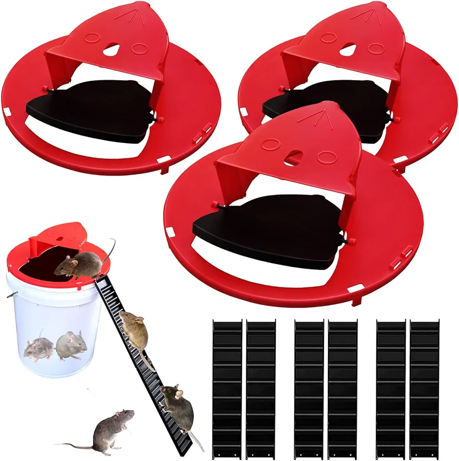 Mouse Trap Bucket, Universal Rodent Trap Bucket Lid, High - Efficiency Mouse Trap, Auto Reset Humane Rat Trap for Indoor and Outdoor, Mouse Traps (3 - Pack) Compatible with 5 - Gallon Buckets.